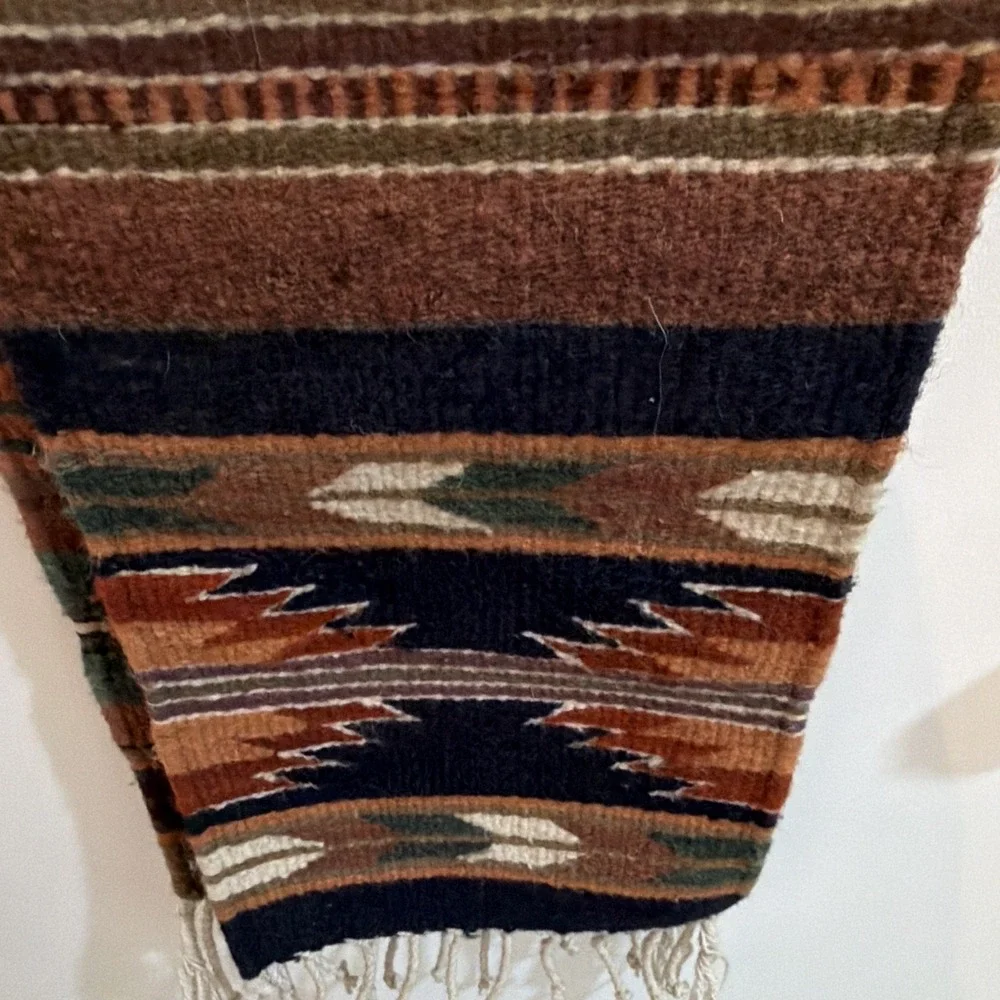 Vintage Mexican Zapotec Handwoven Wool Table Runner Southwest Eye Dazzler